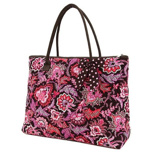 ... Brown  Pink Quilted Floral Paisley Polka Dot Bow Large Tote Purse Bag