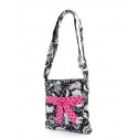 Belvah Black & Fuchsia Quilted Floral Crossbody Bag