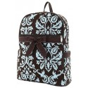 Belvah Brown & Turquoise Quilted Damask Medium Backpack