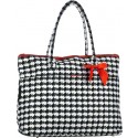 Black and White Houndstooth Print Beach Bag with Red Trim