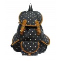 J. Carrot Black Polka-Dot Print Canvas Flap Backpack Bag