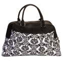 White & Black Small Damask Print Carry On Satchel Luggage Tote Bag