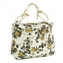 Beige Flower Canvas Bag with Rope Handle