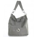 Grey Nylon Bucket Shoulder Handbag w/ Silvertone Hardware
