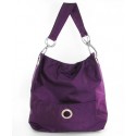 Purple Nylon Bucket Shoulder Handbag w/ Silvertone Hardware