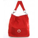 Red Nylon Bucket Shoulder Handbag w/ Silvertone Hardware
