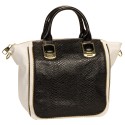 Steve Madden Black & White BGAMBET Snakeskin Two Tone Satchel Handbag w/ Gold Zipper Trim