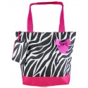 Zebra Print Tote Beach Bag w/ Hot Pink Trim