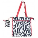 Zebra Print Shopper Tote Bag W/ Hot Pink Trim