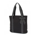 Belvah Black Quilted Tote Bag w/ White Polka Dot Straps