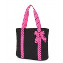 Belvah Black Quilted Tote Bag w/ Fuchsia Polka Dot Straps