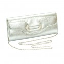 Silver Crystal Buckle Clutch Handbag