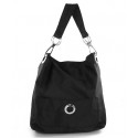 Black Nylon Bucket Shoulder Handbag w/ Silvertone Hardware