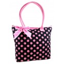 Black & Pink Quilted Cotton Polka Dot Tote Bag