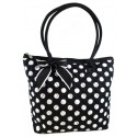 Black Quilted Cotton Polka Dot Tote Bag
