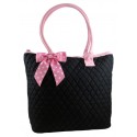 Black Quilted Cotton Tote Bag w/ Pink Trim