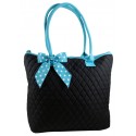 Black Quilted Cotton Tote Bag w/ Blue Trim