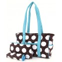 Belvah Brown & White Quilted Polka Dots 3 Pc Diaper Bag w/ Blue Trim