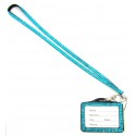 Teal Crystal Lanyard w/ Horizontal Rhinestone Lined Badge Holder