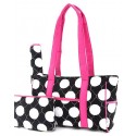 Belvah Black & White Quilted Polka Dots 3 PC Diaper Bag w/ Pink Trim