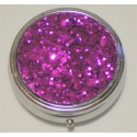 Hot Pink Glitter Round Pill Box