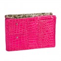 Large Pink Croco Purse Organizer With Floral lining