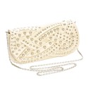 Beige Stud Clutch With Silver Chain