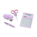 Purple Crystal Office Supply Set: Scissor, Calculator, Stapler & Pen