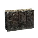 Large Brown Croco Purse Organizer With Floral lining