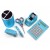 6 Piece Blue Crystal Office Supply Set: Pen Holder, Scissors, Calculator, Pen, Tape Dispenser & Stapler
