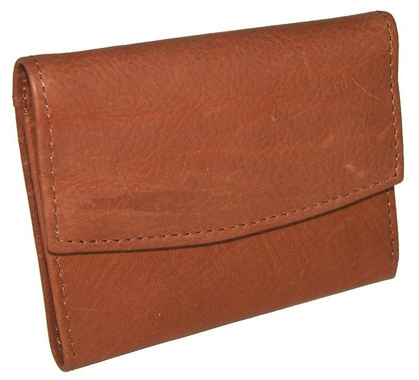 Rolfs Women Essentials Tan Leather Zip Back Midi Mini Trifold Flap Snap